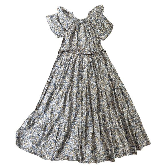 Mirth Vienna Silk Blend Belted Ruffled Floral Print Maxi Dress Green Size XS - Picture 5 of 13